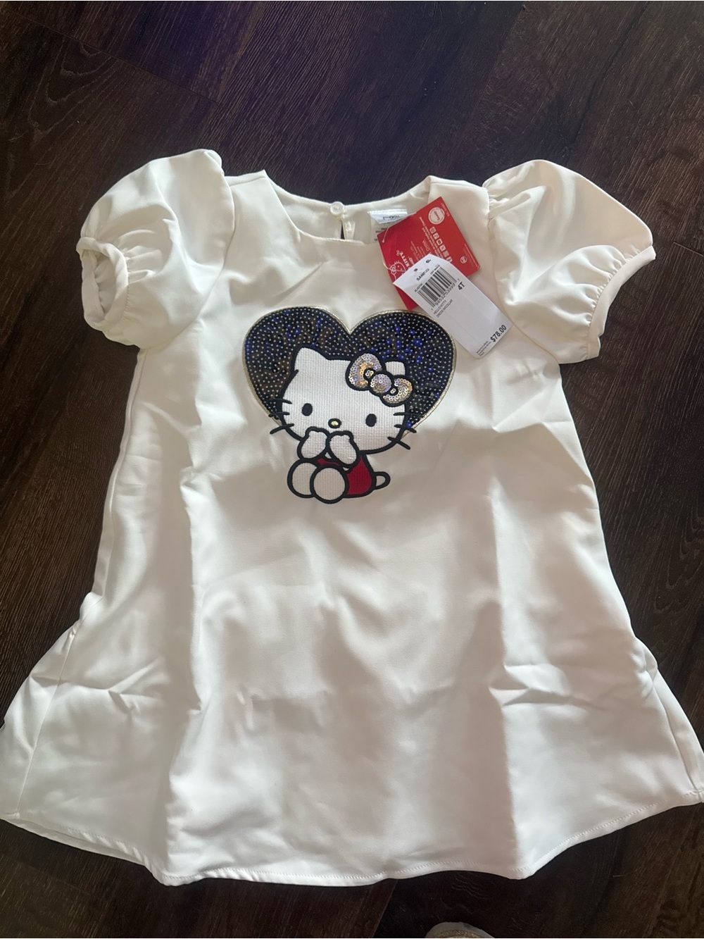Sanrio White Dress with Navy Heart and Hello Kitty Patch